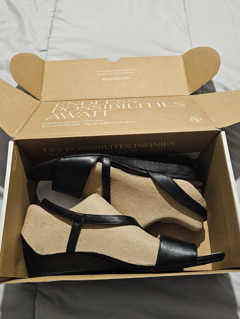 LifeStride Black Wedge Sandals - Women's Comfort Strappy Heels - Yasmine